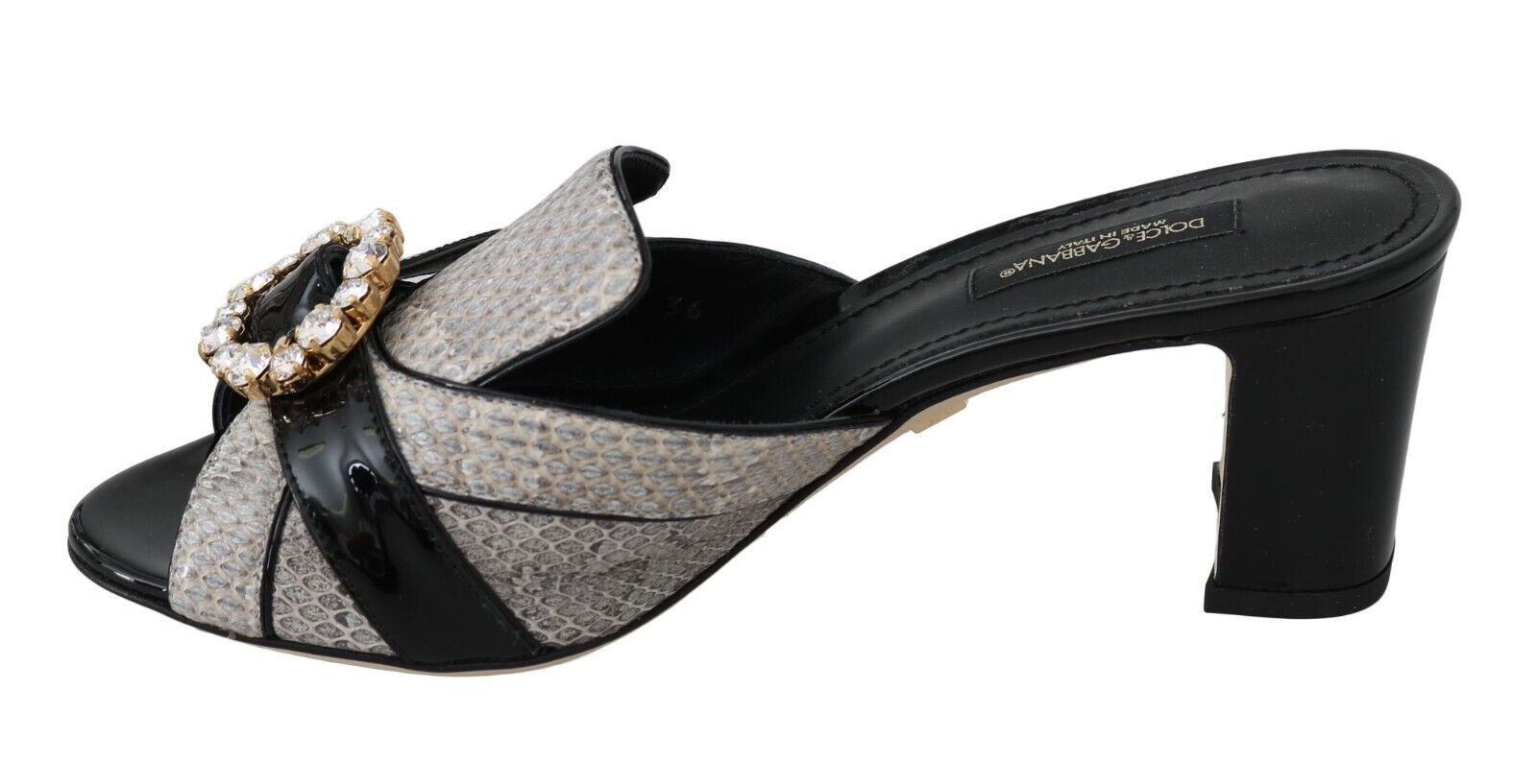 Dolce & Gabbana Black Gray Exotic Leather Crystals Sandals Shoes | Regal Royce