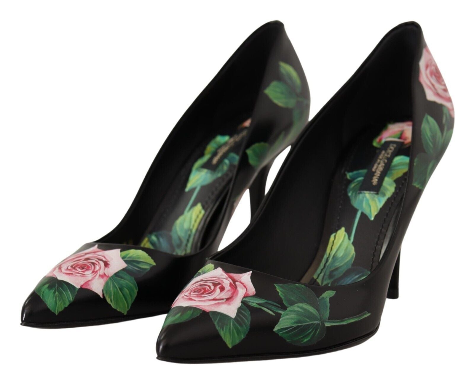 Dolce & Gabbana Black Leather Roses High Heels Pumps Shoes | Regal Royce