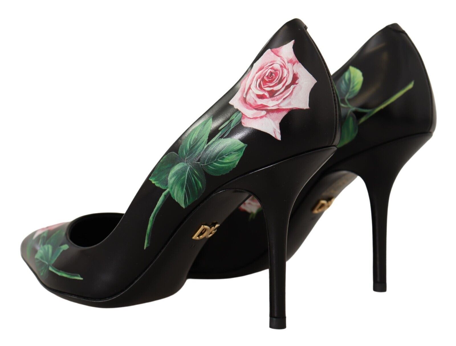 Dolce & Gabbana Black Leather Roses High Heels Pumps Shoes | Regal Royce