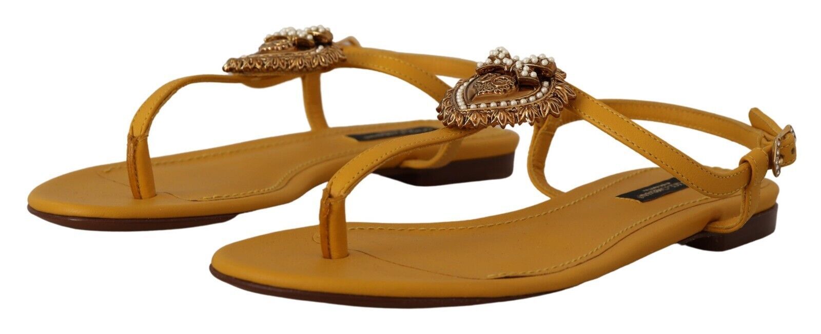 Dolce & Gabbana Mustard Leather Devotion Flats Sandals Shoes | Regal Royce