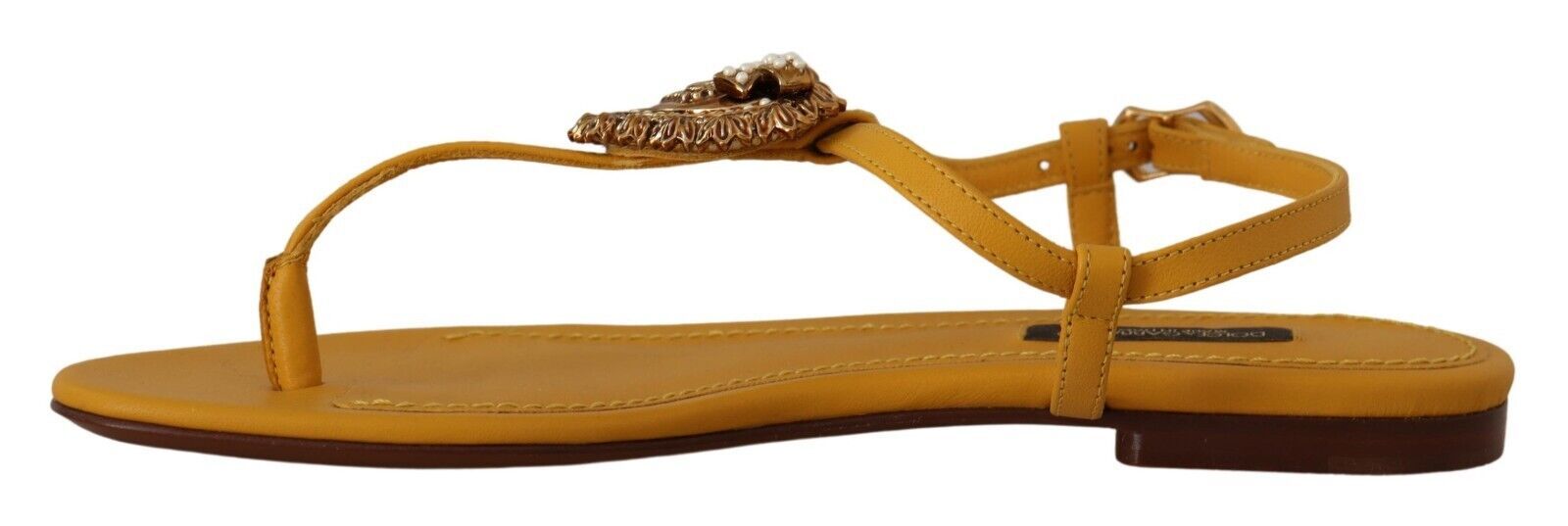 Dolce & Gabbana Mustard Leather Devotion Flats Sandals Shoes | Regal Royce
