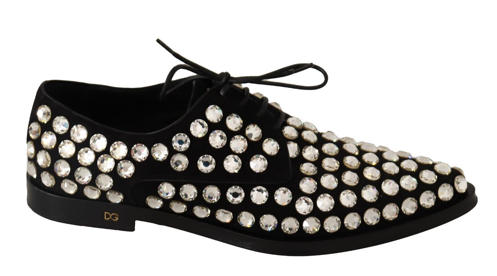 Dolce & Gabbana Black Leather Crystals Lace Up Formal Shoes | Regal Royce