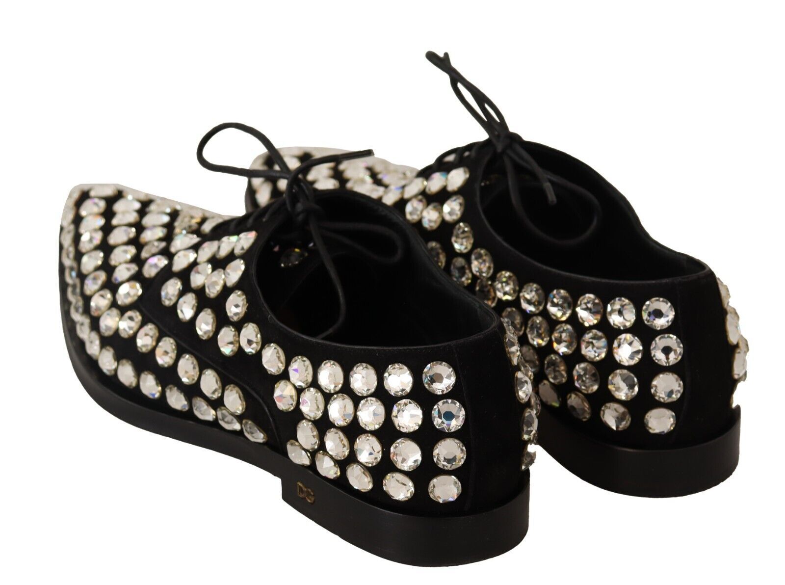 Dolce & Gabbana Black Leather Crystals Lace Up Formal Shoes | Regal Royce