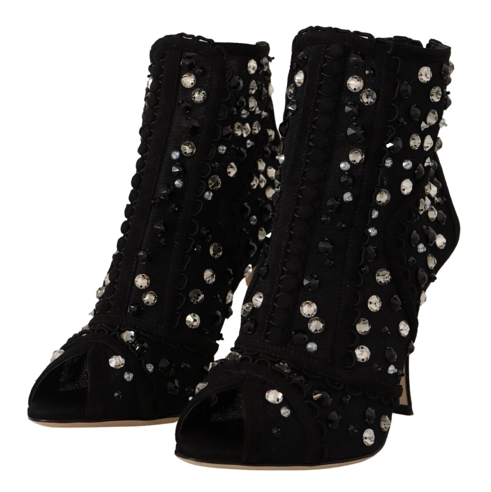 Dolce & Gabbana Black Crystals Heels Zipper Short Boots Shoes | Regal Royce