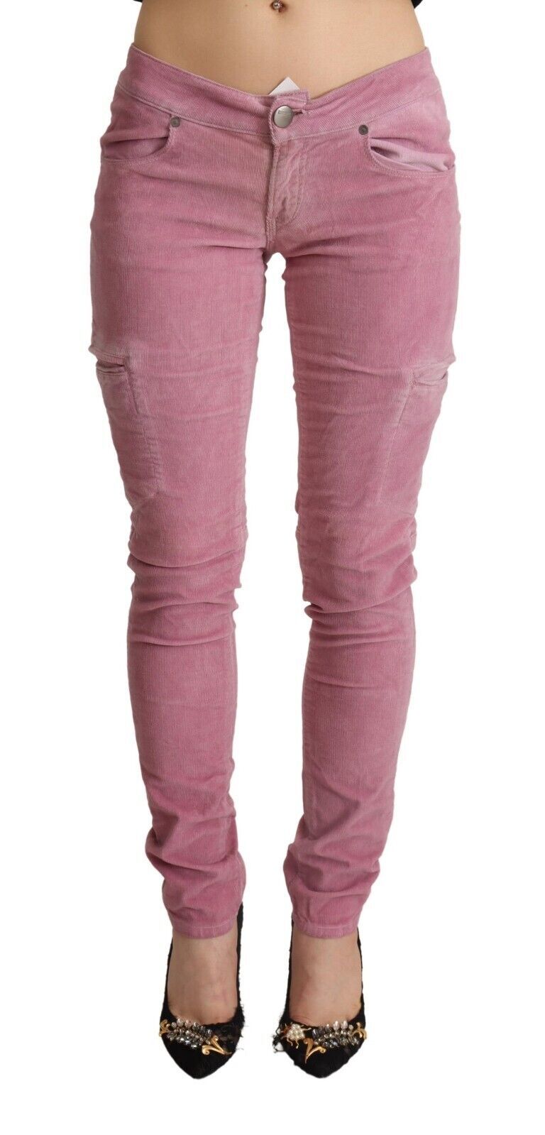 Acht Pink Cotton Low Waist Skinny Denim Cargo Jeans | Regal Royce