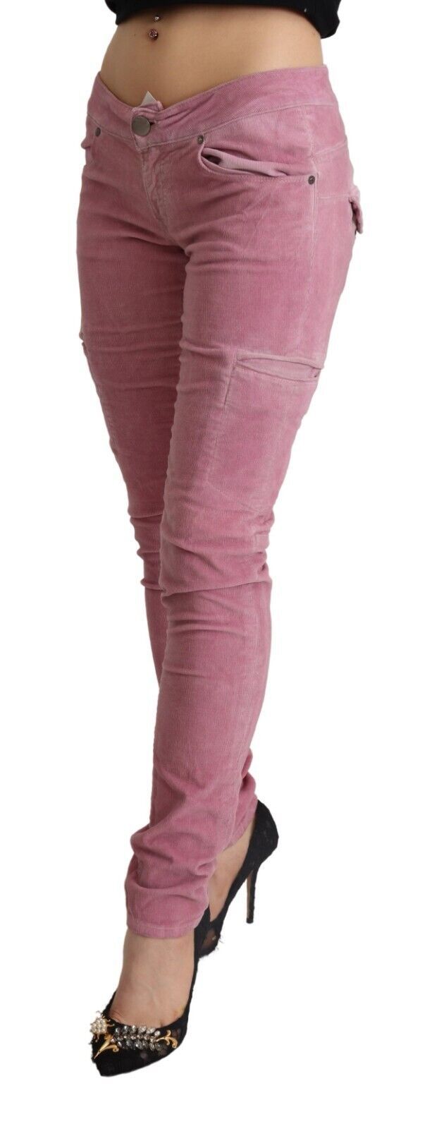 Acht Pink Cotton Low Waist Skinny Denim Cargo Jeans | Regal Royce