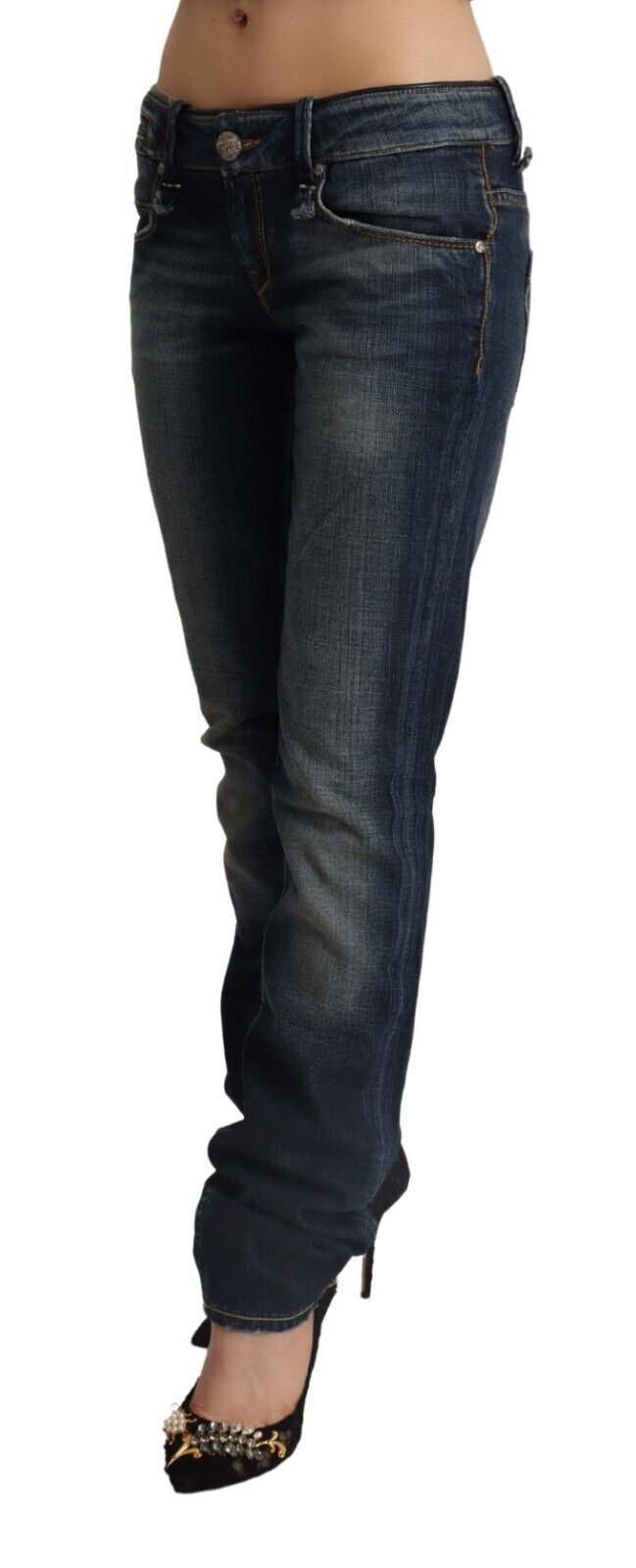 Acht Dark Blue Washed Cotton Skinny Denim Low Waist Jeans | Regal Royce