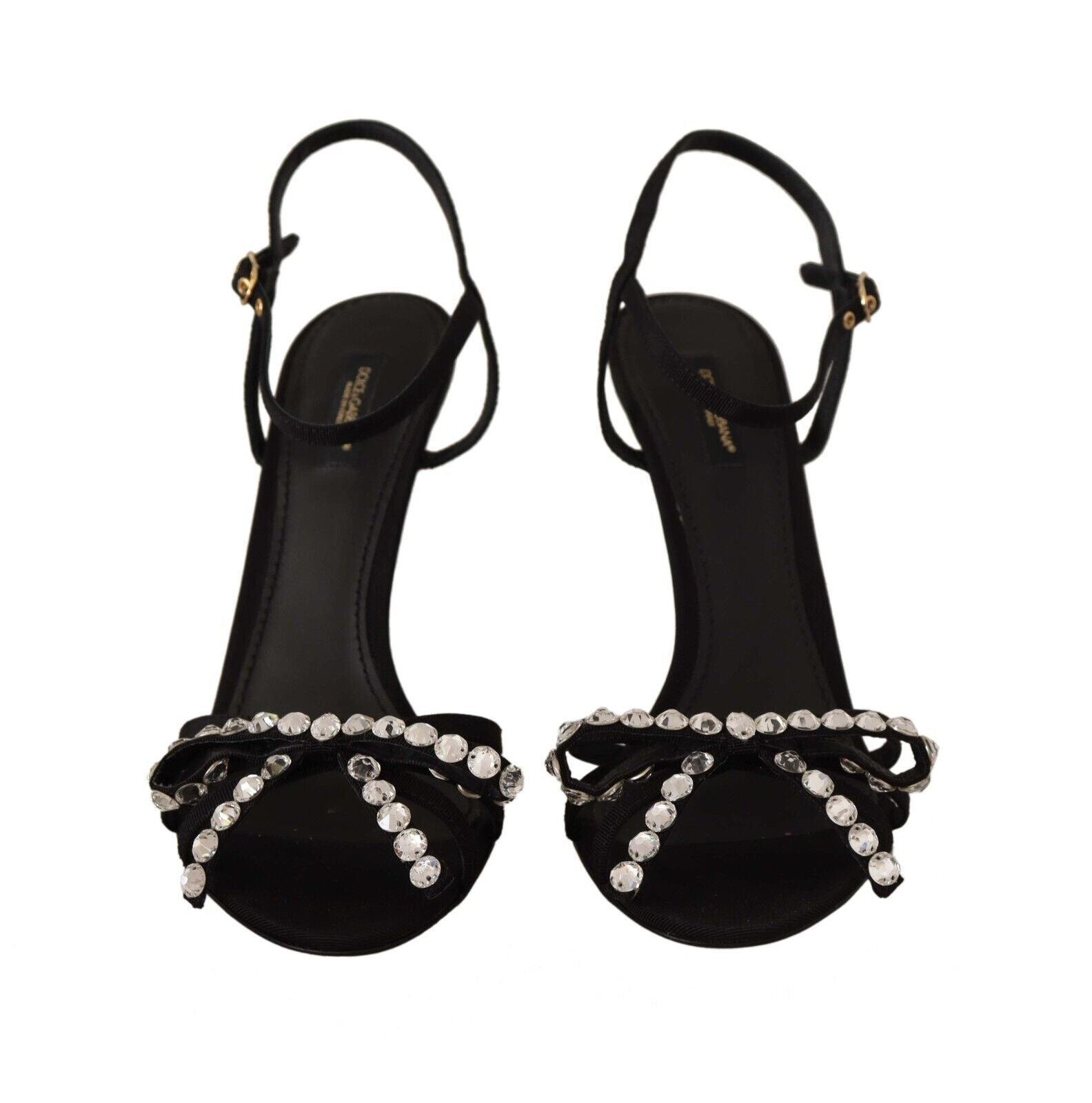 Dolce & Gabbana Black Crystals Ankle Strap Heels Sandals Shoes | Regal Royce