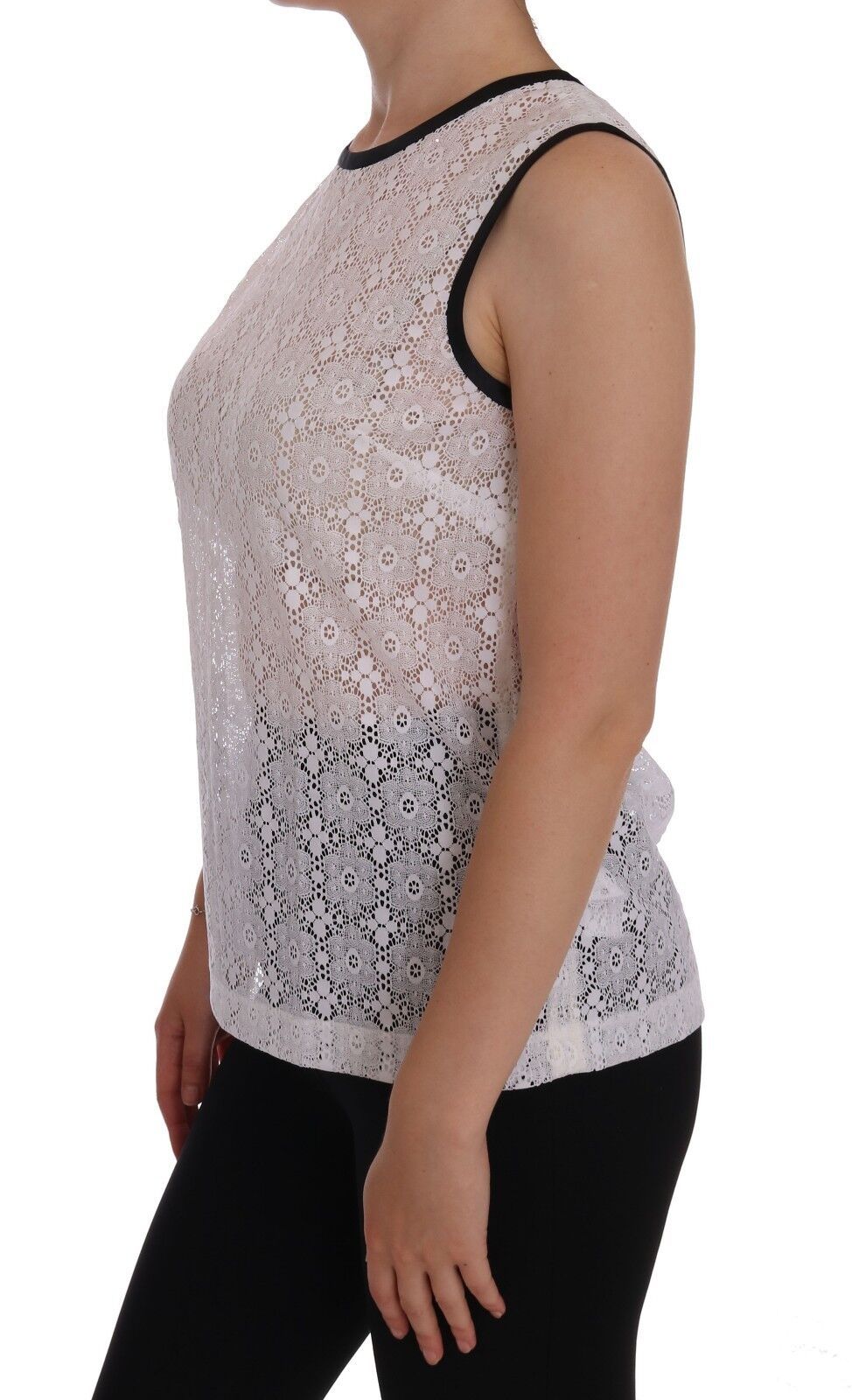 Dolce & Gabbana White Lace Floral Nylon Tank T-shirt | Regal Royce