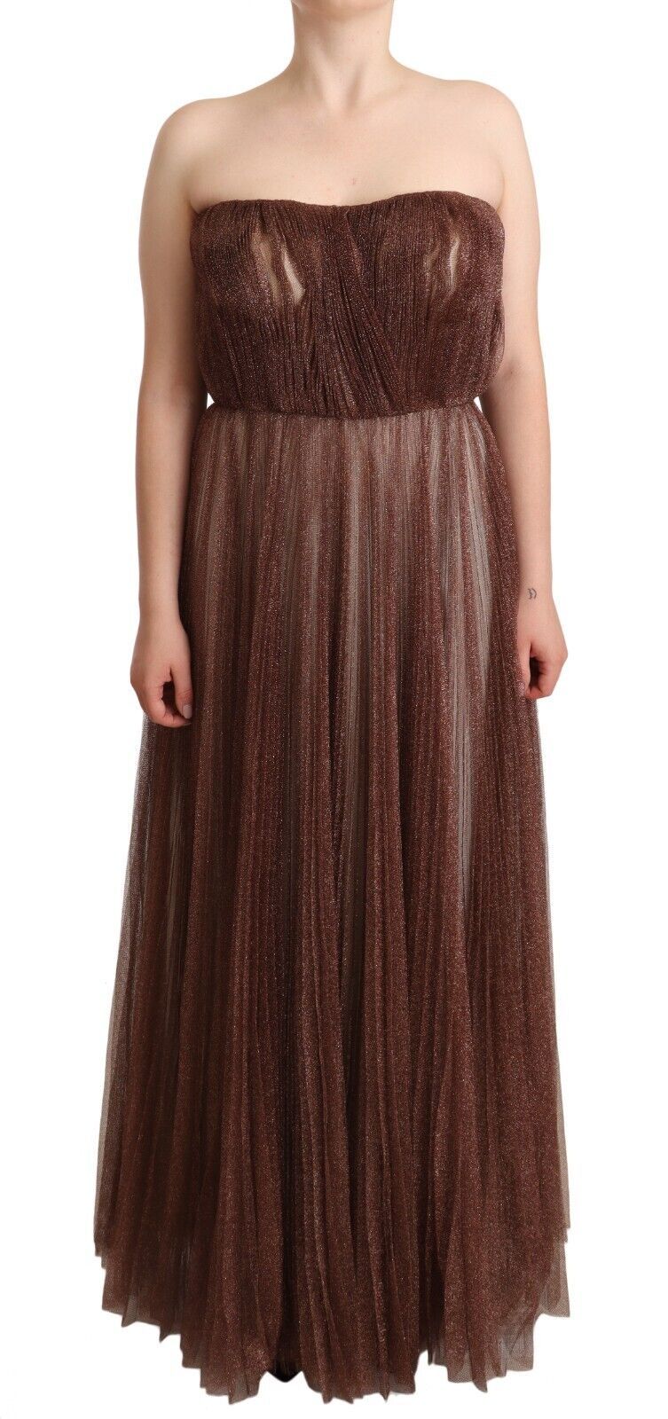 Dolce & Gabbana Metallic Bronze Polyester Maxi Gown Dress | Regal Royce