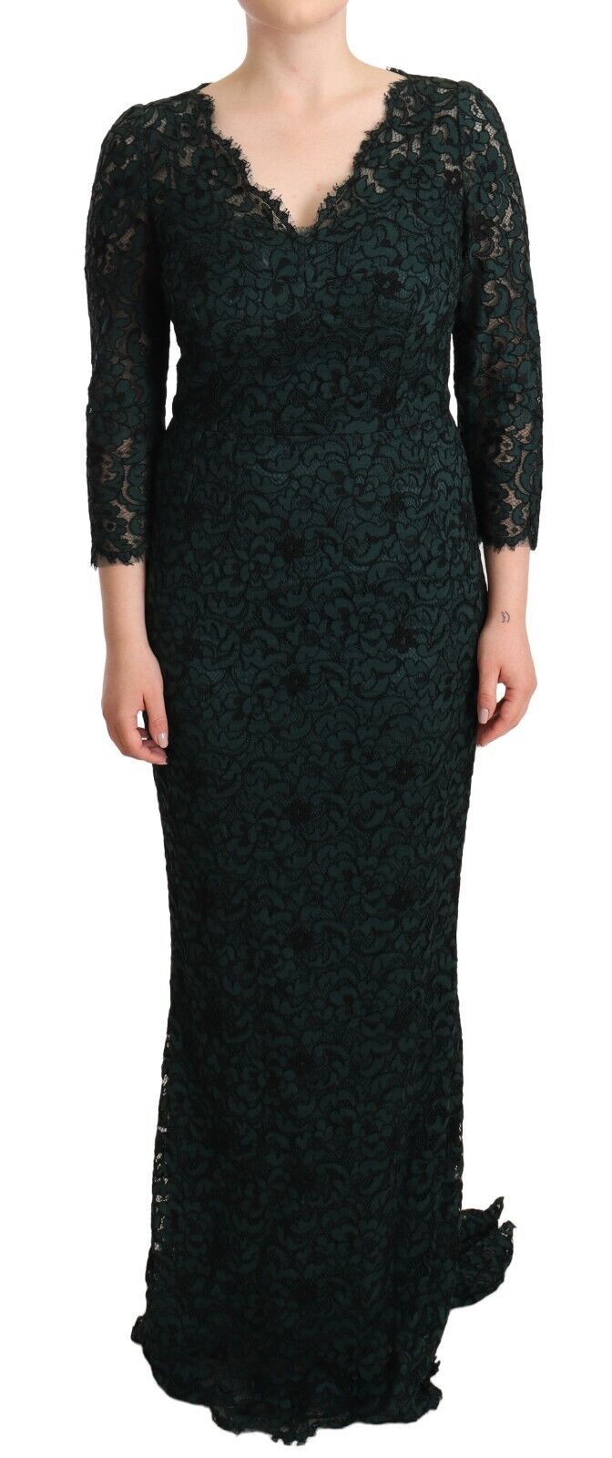 Dolce & Gabbana Green Floral Lace Maxi Floor Length Dress | Regal Royce