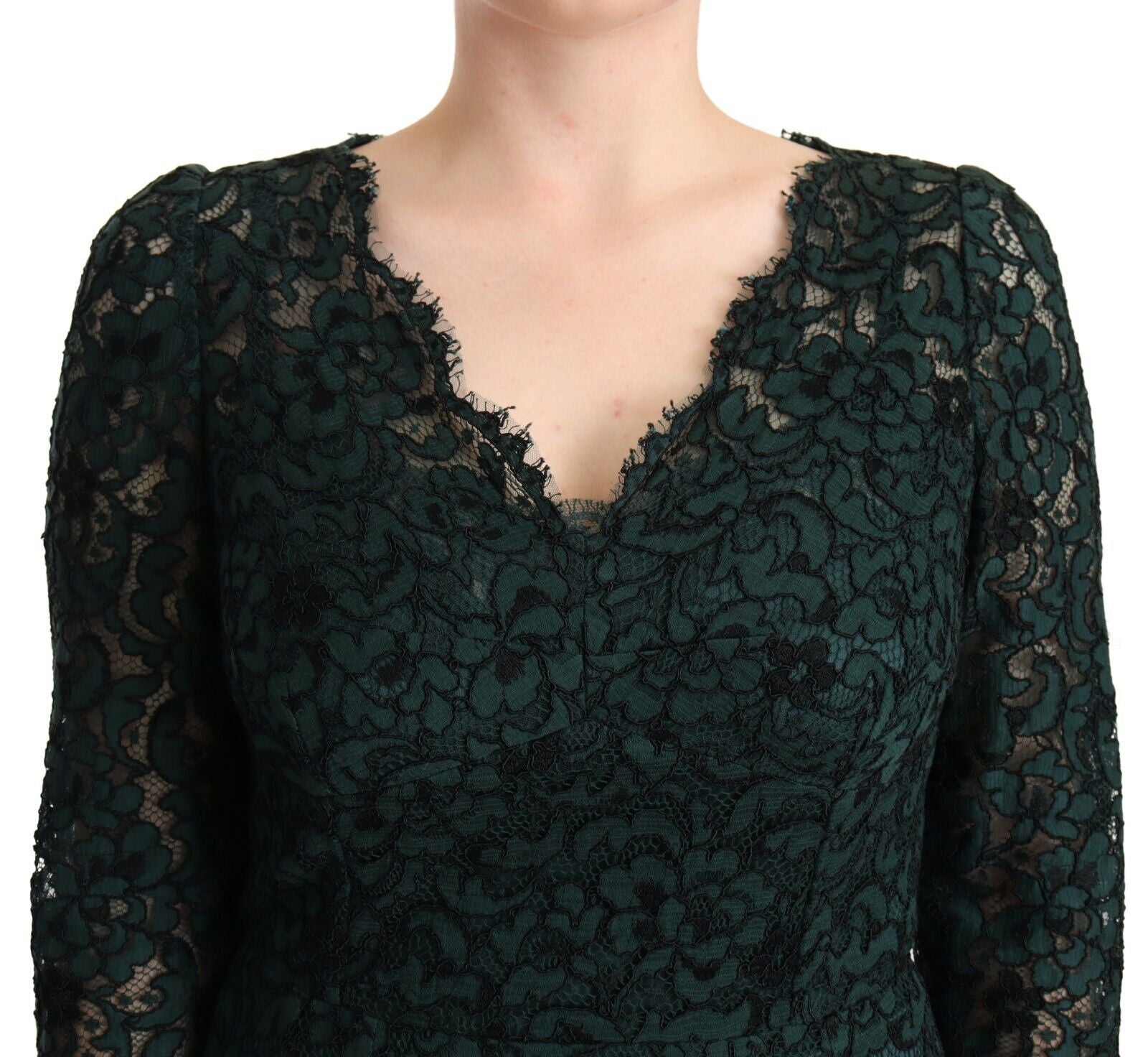 Dolce & Gabbana Green Floral Lace Maxi Floor Length Dress | Regal Royce
