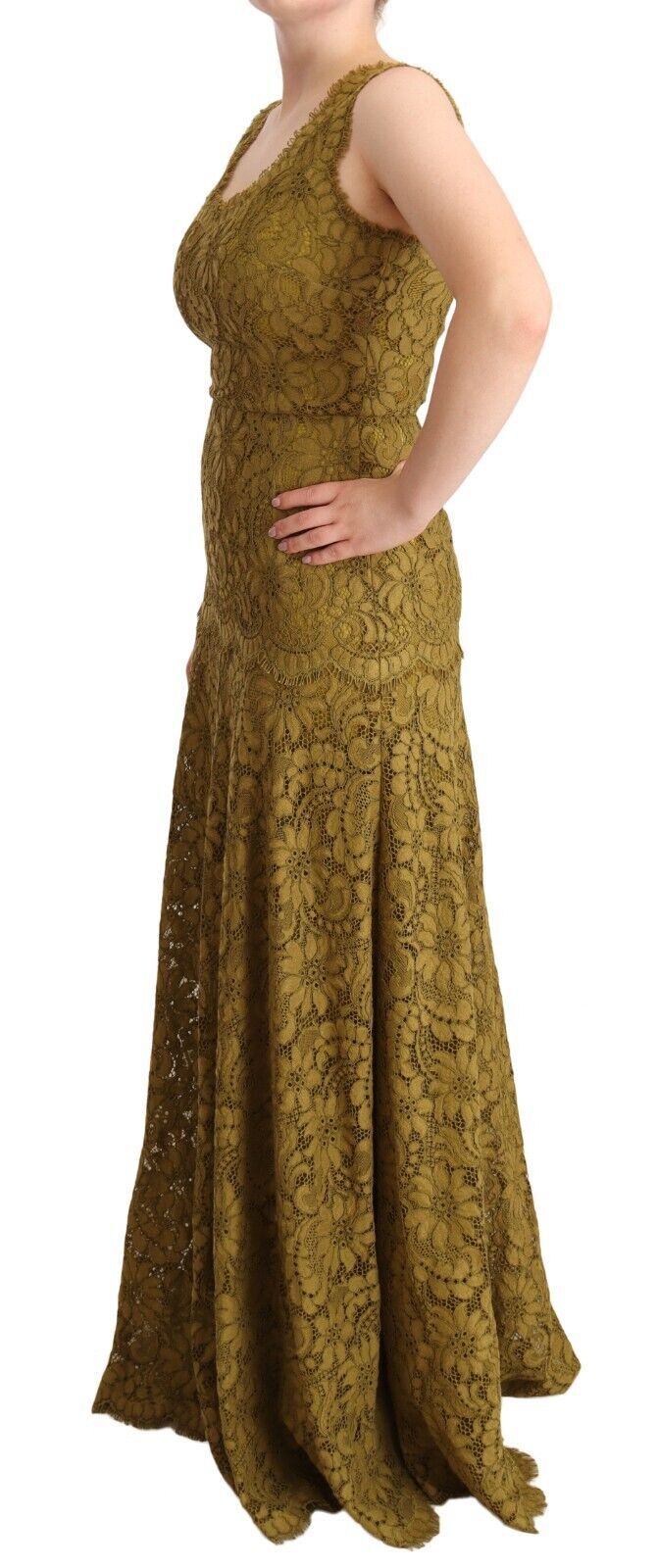 Dolce & Gabbana Brown Floral Lace Maxi Floor Length Dress | Regal Royce