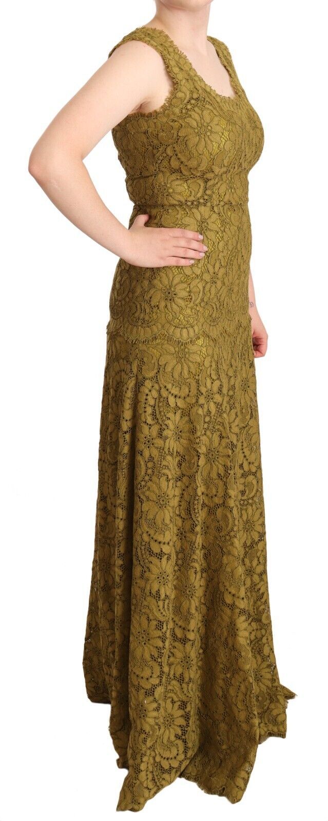 Dolce & Gabbana Brown Floral Lace Maxi Floor Length Dress | Regal Royce