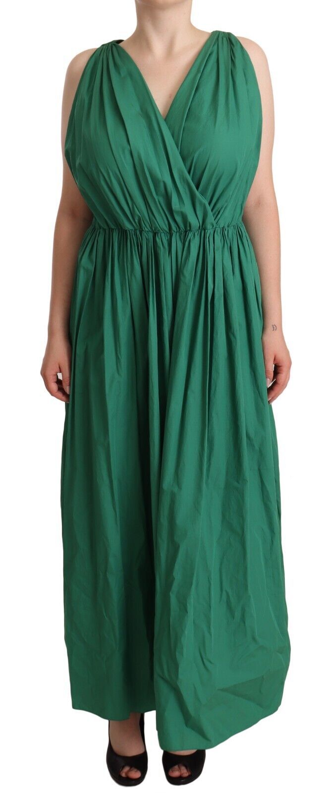 Dolce & Gabbana Green Cotton Sleeveless V-neck Dress | Regal Royce