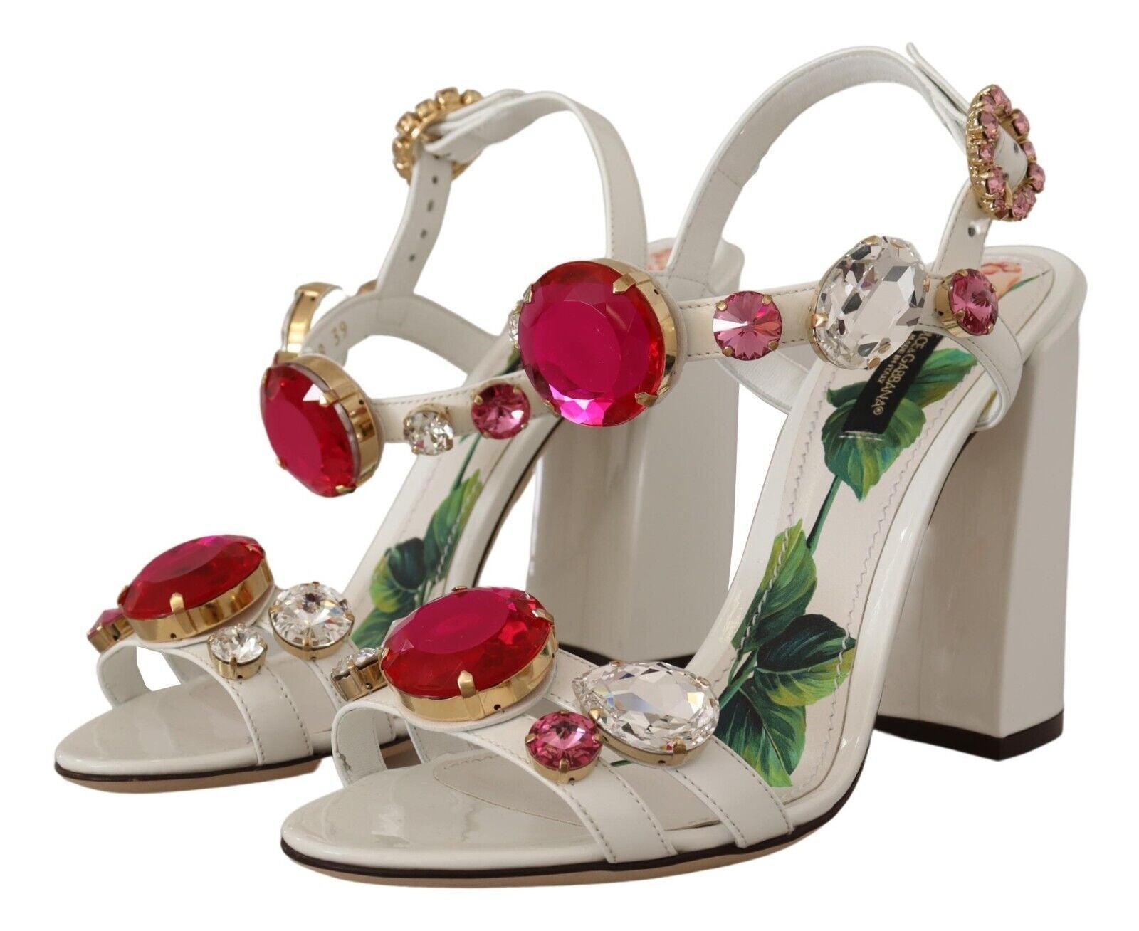 Dolce & Gabbana White Leather Crystal Keira Heels Sandals Shoes | Regal Royce