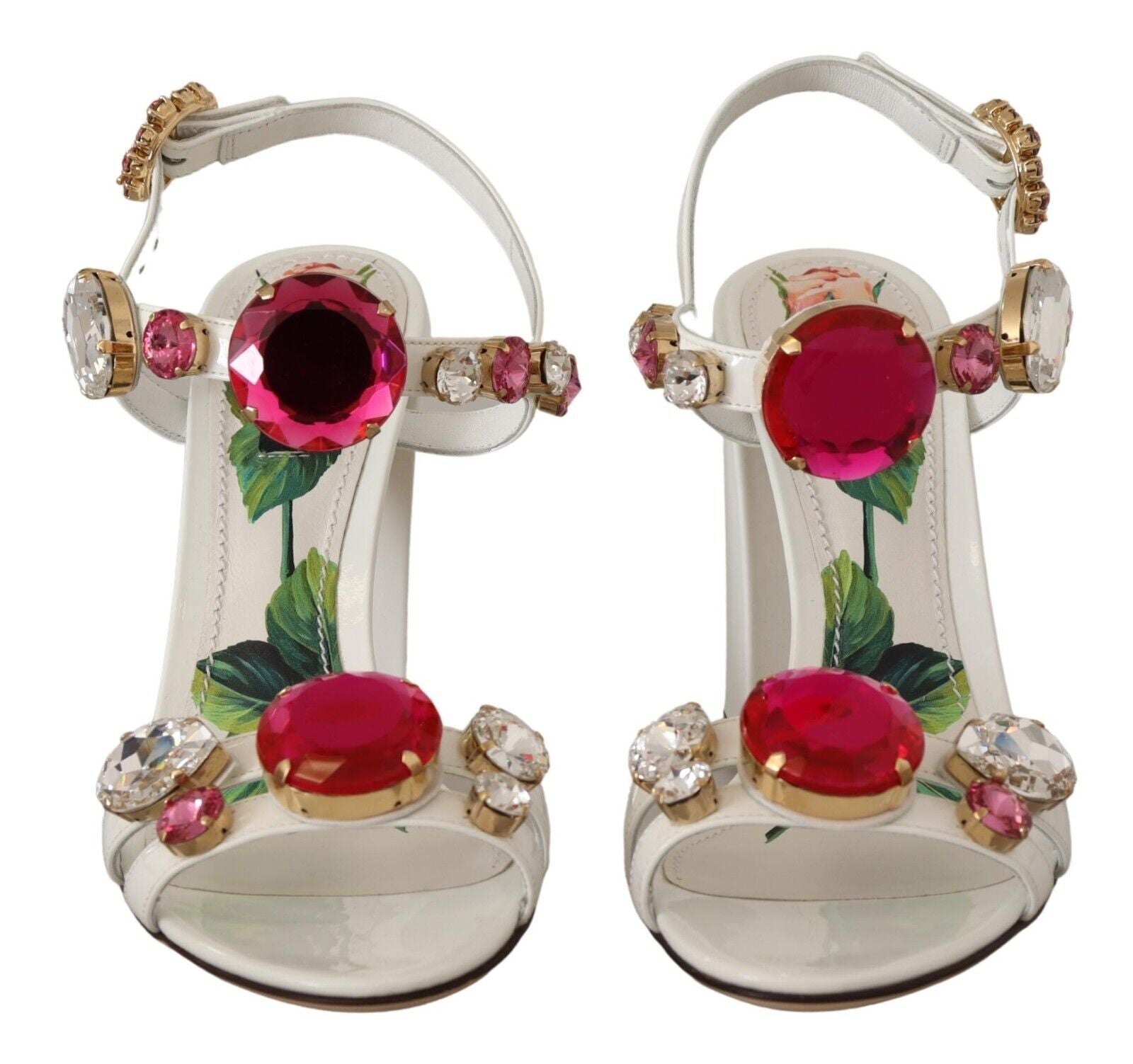 Dolce & Gabbana White Leather Crystal Keira Heels Sandals Shoes | Regal Royce