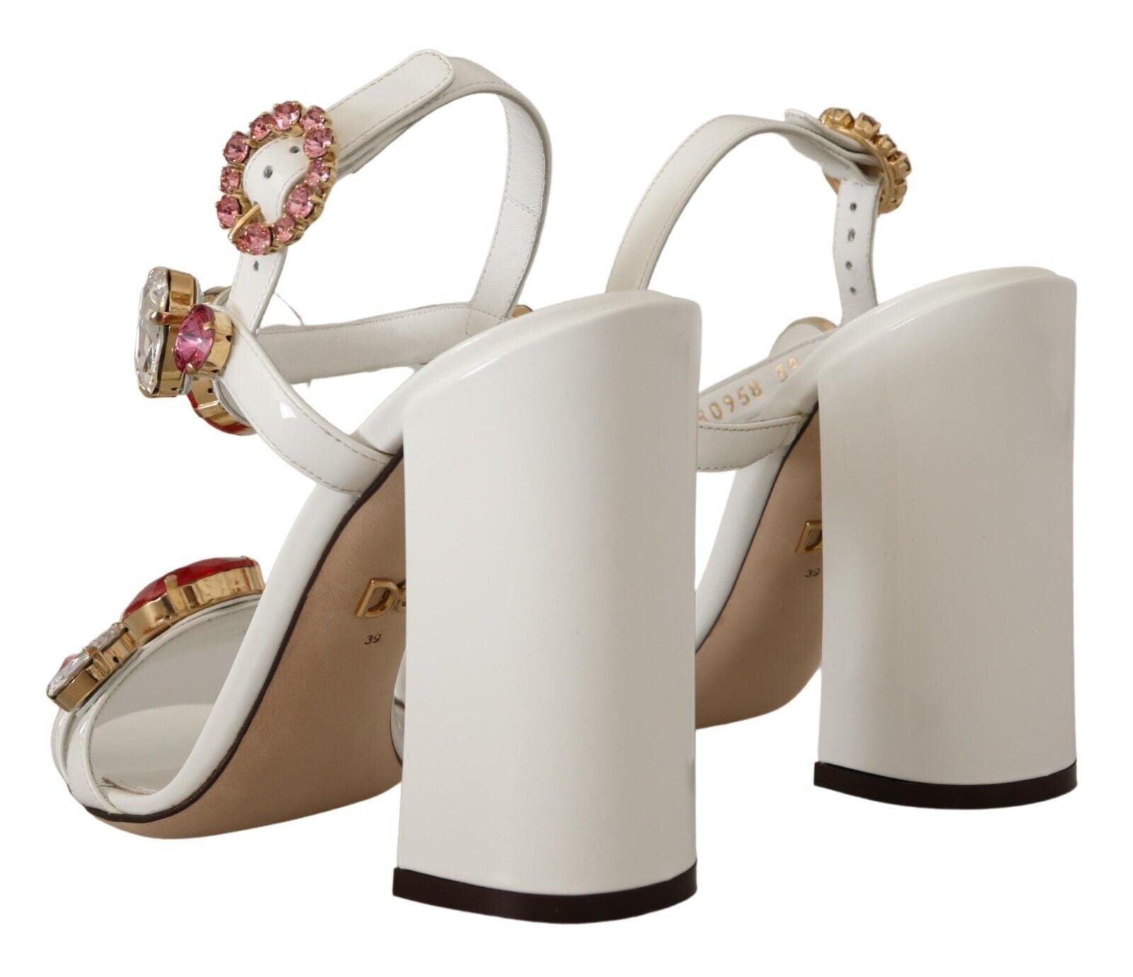 Dolce & Gabbana White Leather Crystal Keira Heels Sandals Shoes | Regal Royce