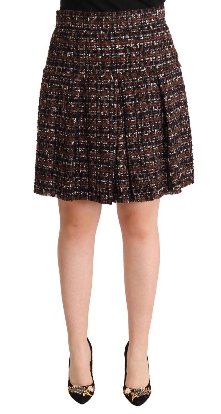 Dolce & Gabbana Brown High Waist Mini A-Line Pleated Skirt | Regal Royce