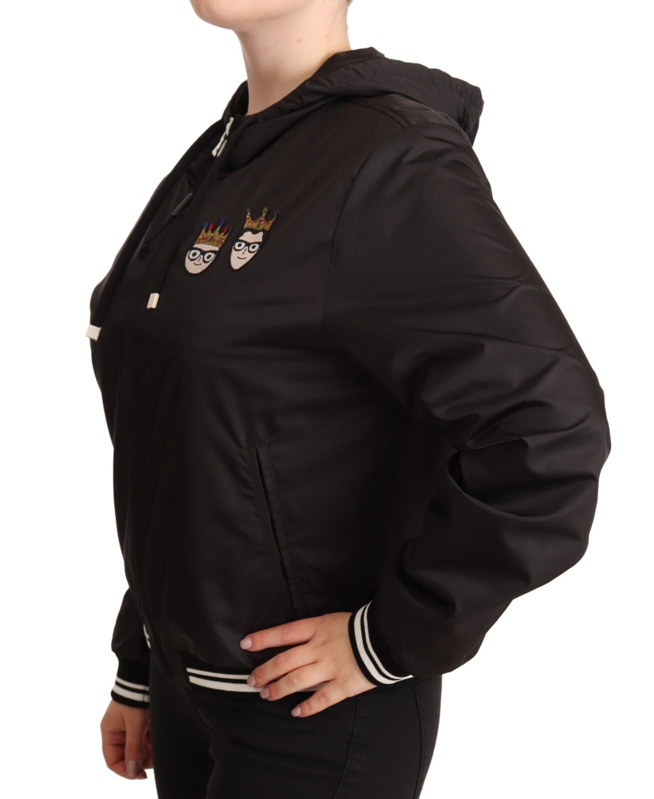 Dolce & Gabbana Black Polyester Hooded Bomber Full Zip Jacket | Regal Royce