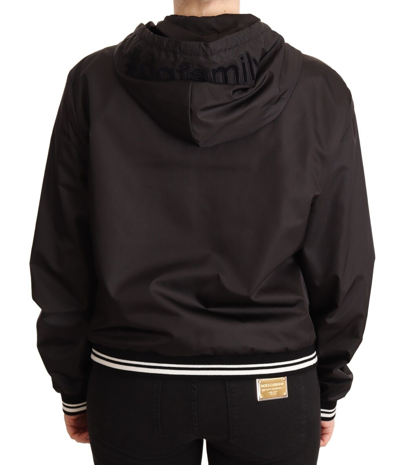 Dolce & Gabbana Black Polyester Hooded Bomber Full Zip Jacket | Regal Royce