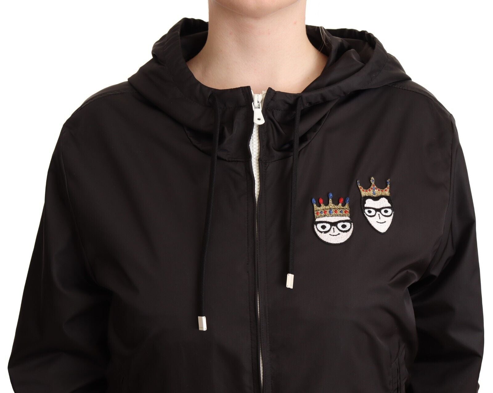 Dolce & Gabbana Black Polyester Hooded Bomber Full Zip Jacket | Regal Royce