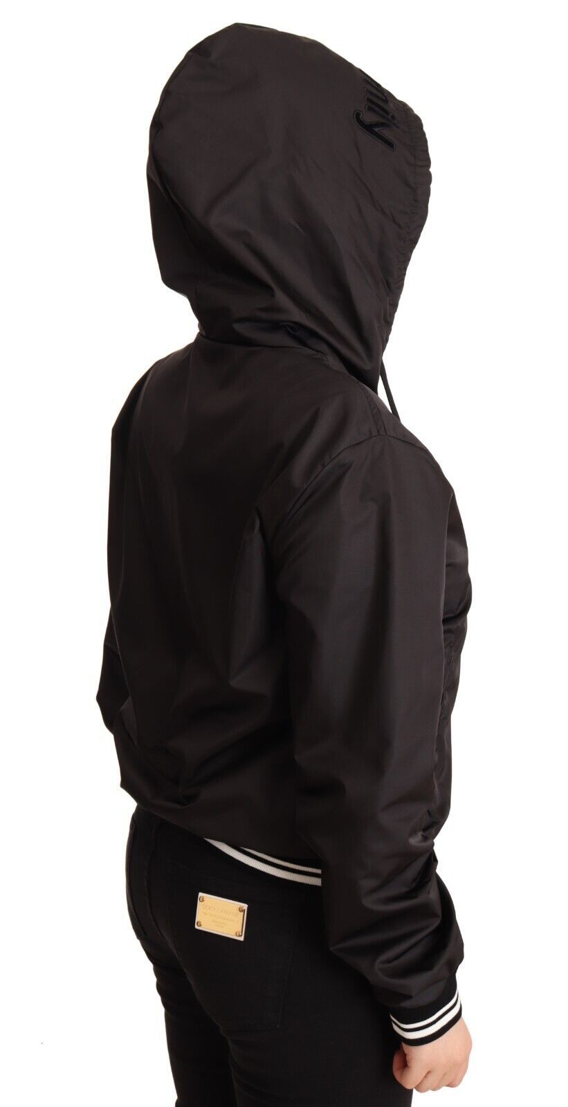 Dolce & Gabbana Black Polyester Hooded Bomber Full Zip Jacket | Regal Royce