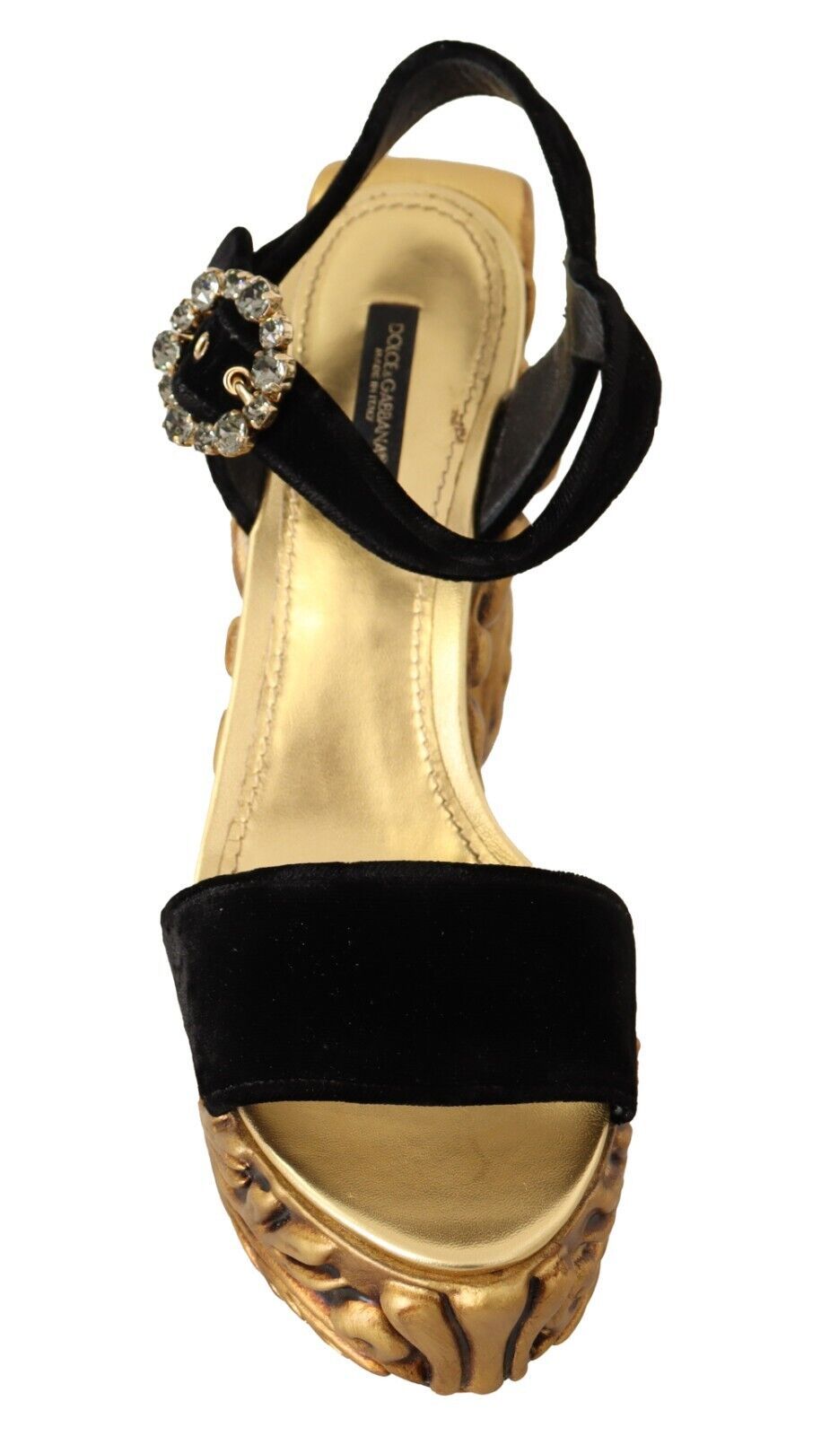 Dolce & Gabbana Black Gold Baroque Velvet Heels Crystal Shoes | Regal Royce