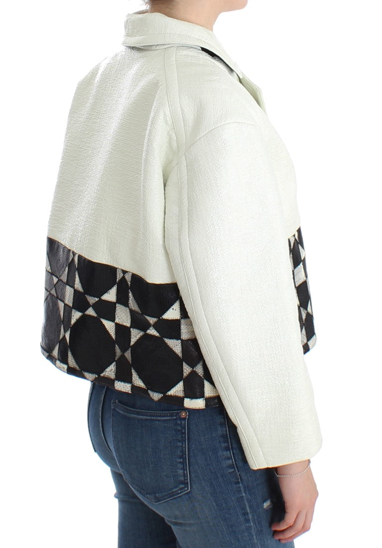 Andrea Pompilio White Black Cropped Leather Jacket | Regal Royce