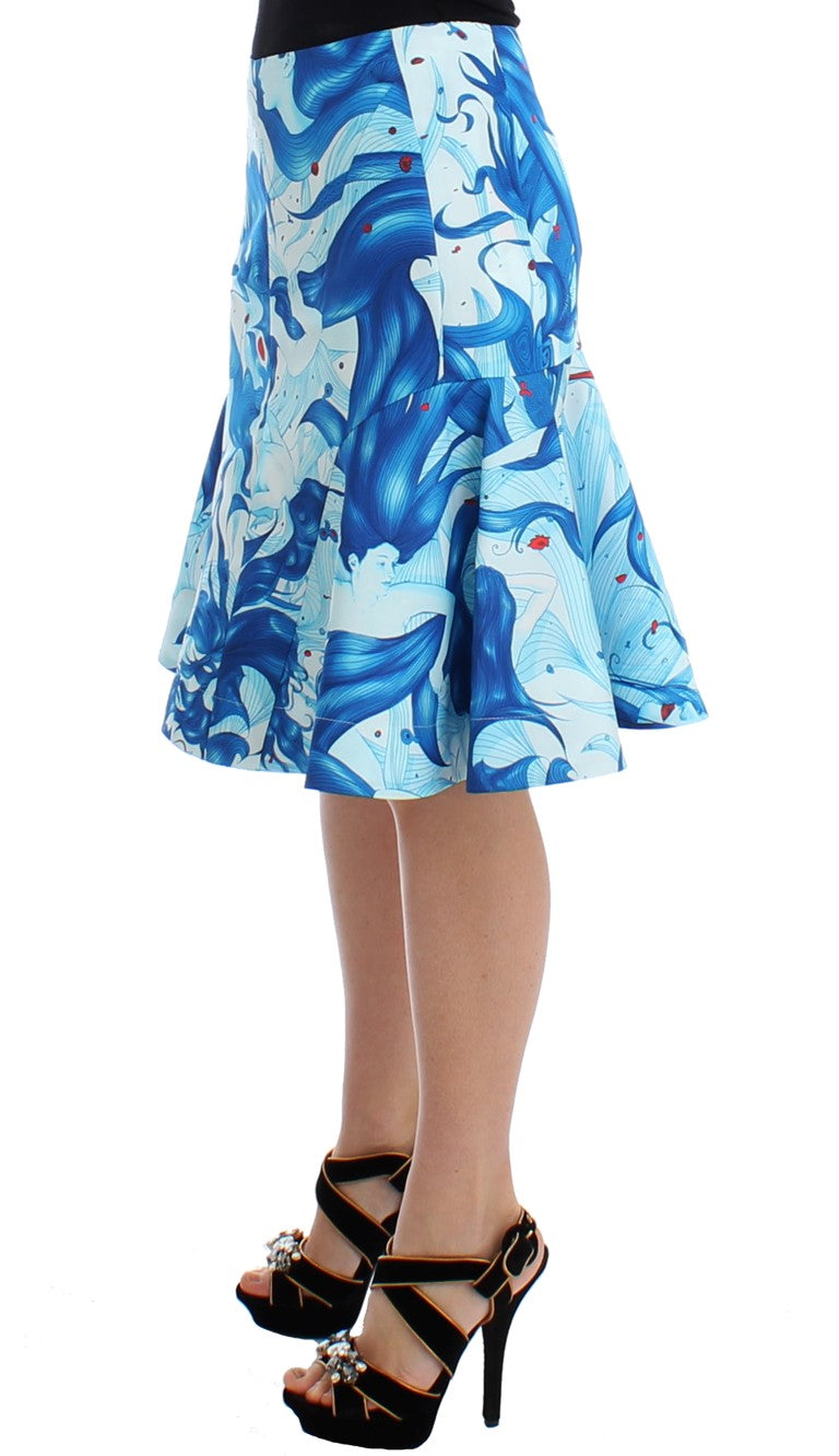 Koonhor Blue Peplum Fresco-Print Straight Pencil Skirt | Regal Royce