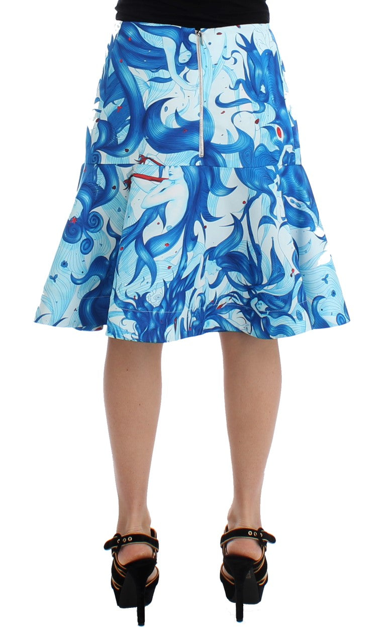 Koonhor Blue Peplum Fresco-Print Straight Pencil Skirt | Regal Royce