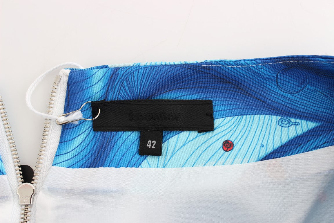 Koonhor Blue Peplum Fresco-Print Straight Pencil Skirt | Regal Royce