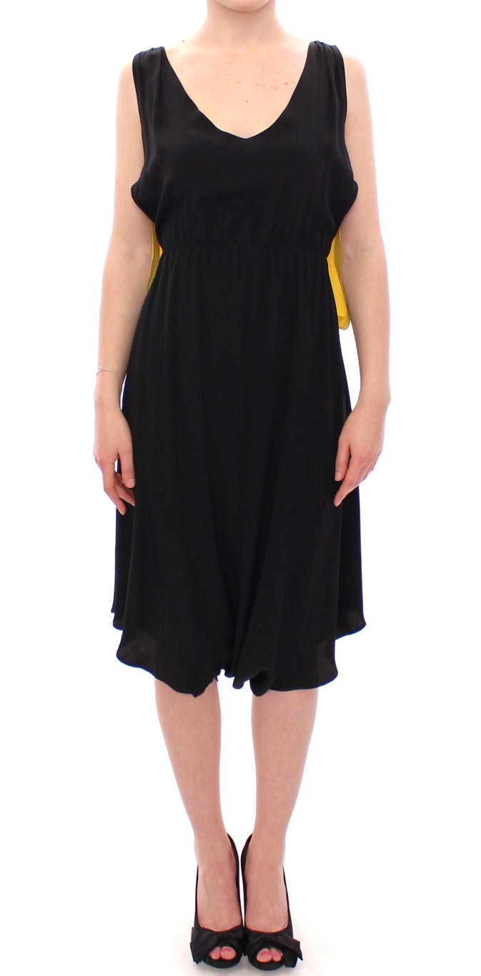 Lamberto Petri Black Yellow Silk Shift Sheath Coctail Dress | Regal Royce