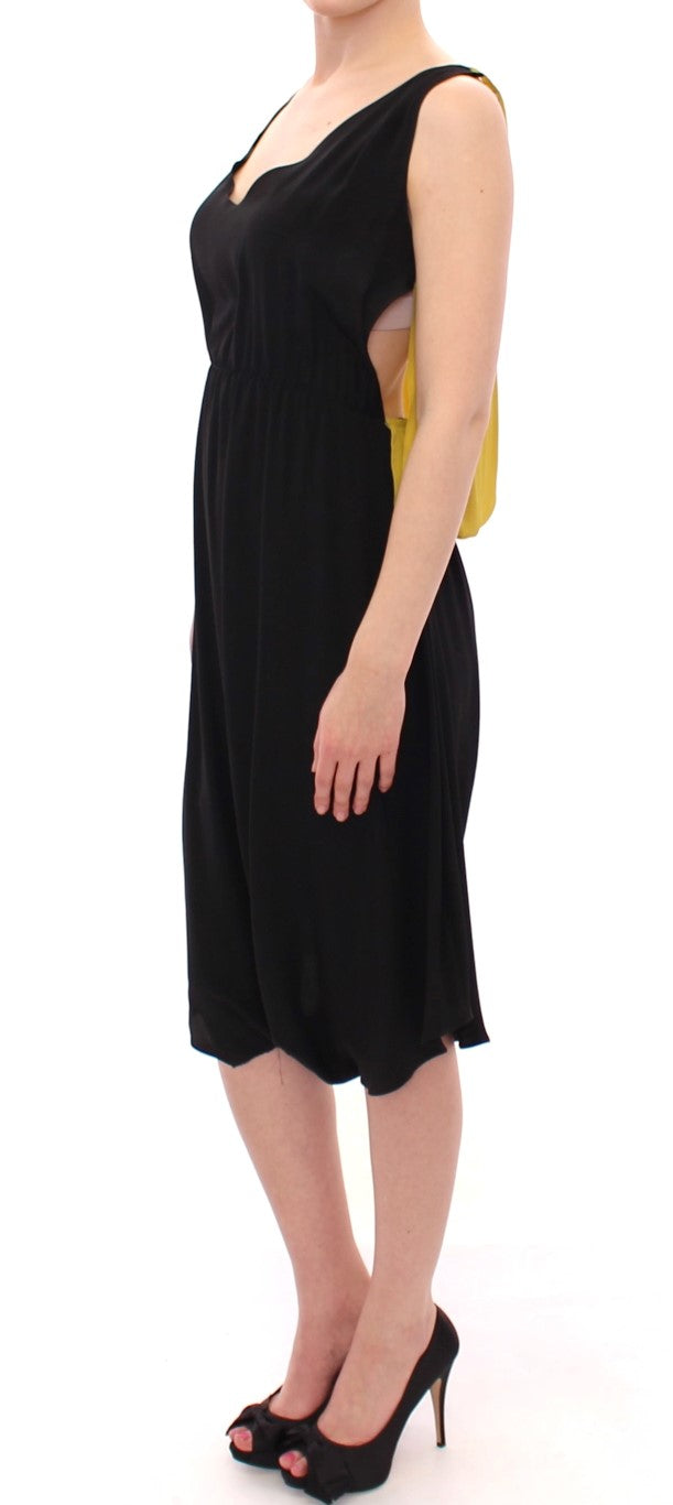 Lamberto Petri Black Yellow Silk Shift Sheath Coctail Dress | Regal Royce