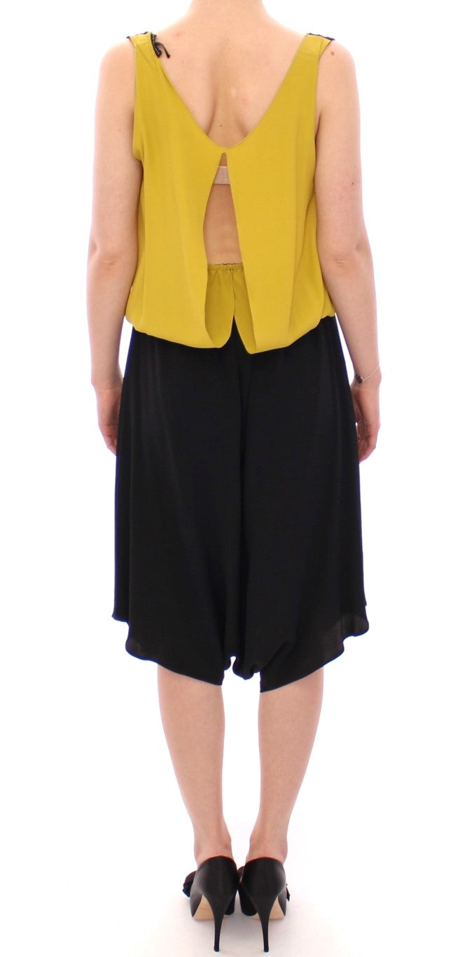 Lamberto Petri Black Yellow Silk Shift Sheath Coctail Dress | Regal Royce
