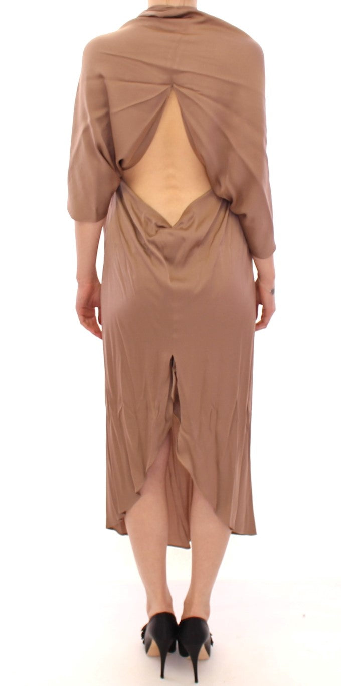 Lamberto Petri Brown Draped Silk Sheath Shift Coctail Dress | Regal Royce