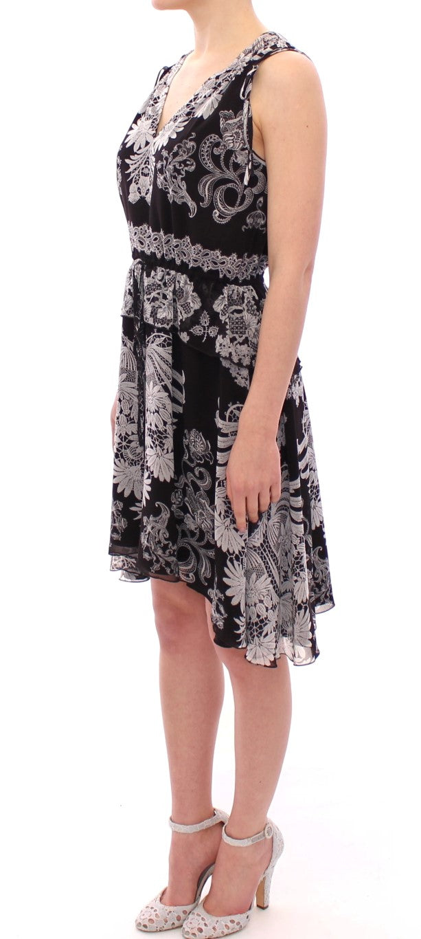 Sachin & Babi Black Silk Floral Pattern Shift Coctail Dress | Regal Royce
