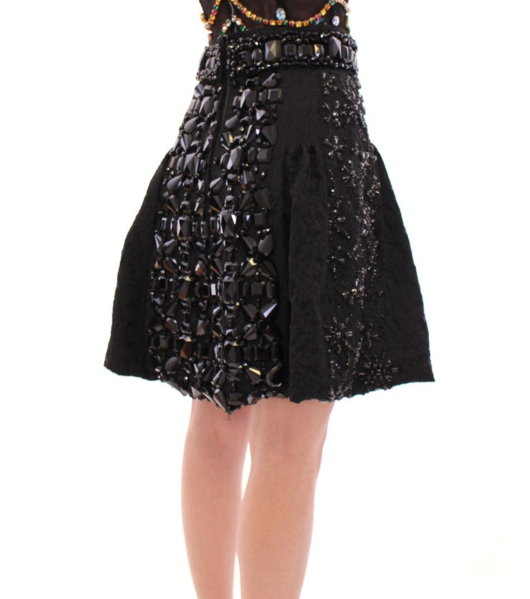 Dolce & Gabbana Black Crystal Handmade Above Knee Skirt | Regal Royce