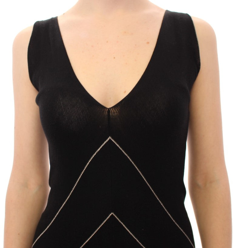 Alice Palmer Black White Low V Neck Knitted Cocktail Dress | Regal Royce