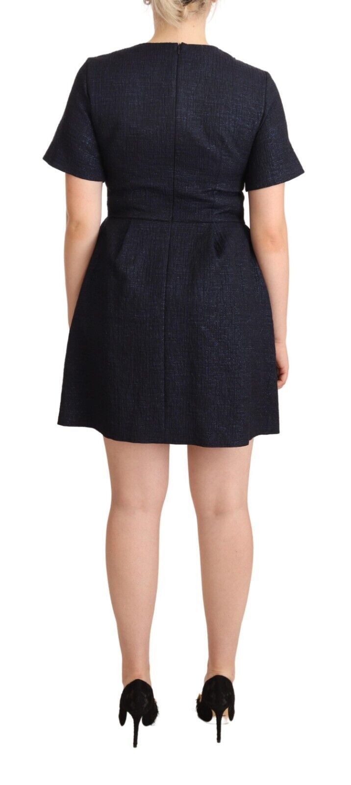 L'Autre Chose Black Embellished Short Sleeves Mini A-line Dress | Regal Royce