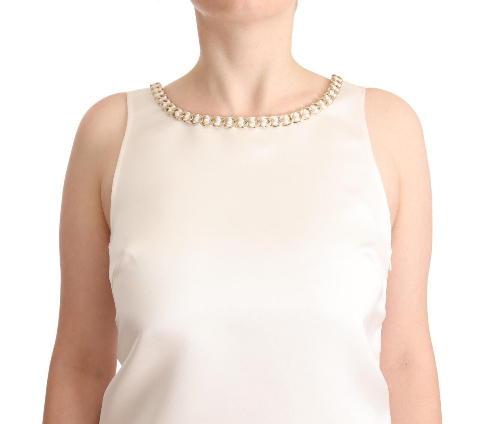 Elisabetta Franchi White Polyester Sleeveless Mini Shift Dress | Regal Royce