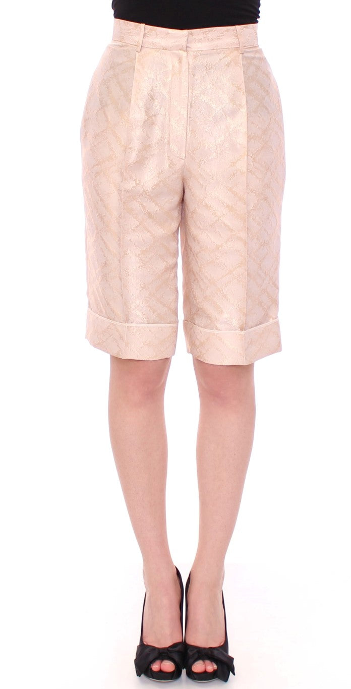 Zeyneptosun Beige Brocade Above Knee Shorts | Regal Royce
