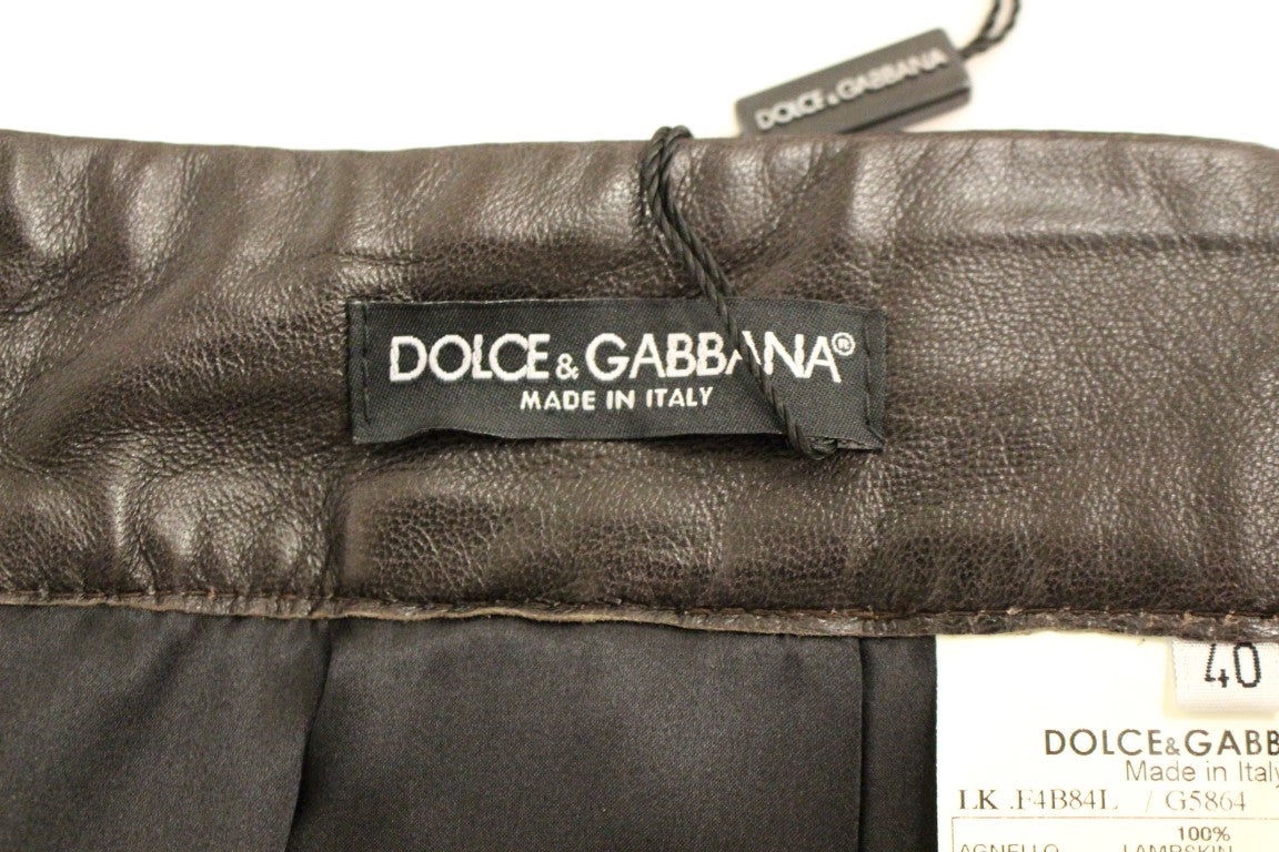 Dolce & Gabbana Brown Patchwork Leather Straight Skirt | Regal Royce