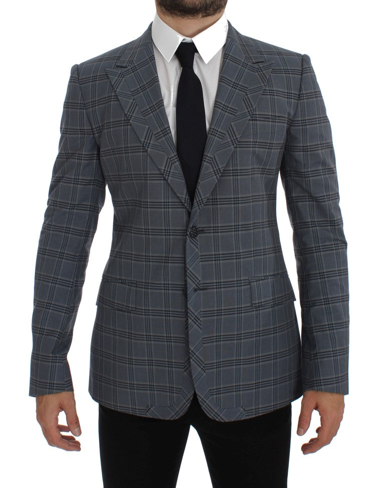 Dolce & Gabbana Blue Checkered Slim Fit Blazer Jacket | Regal Royce