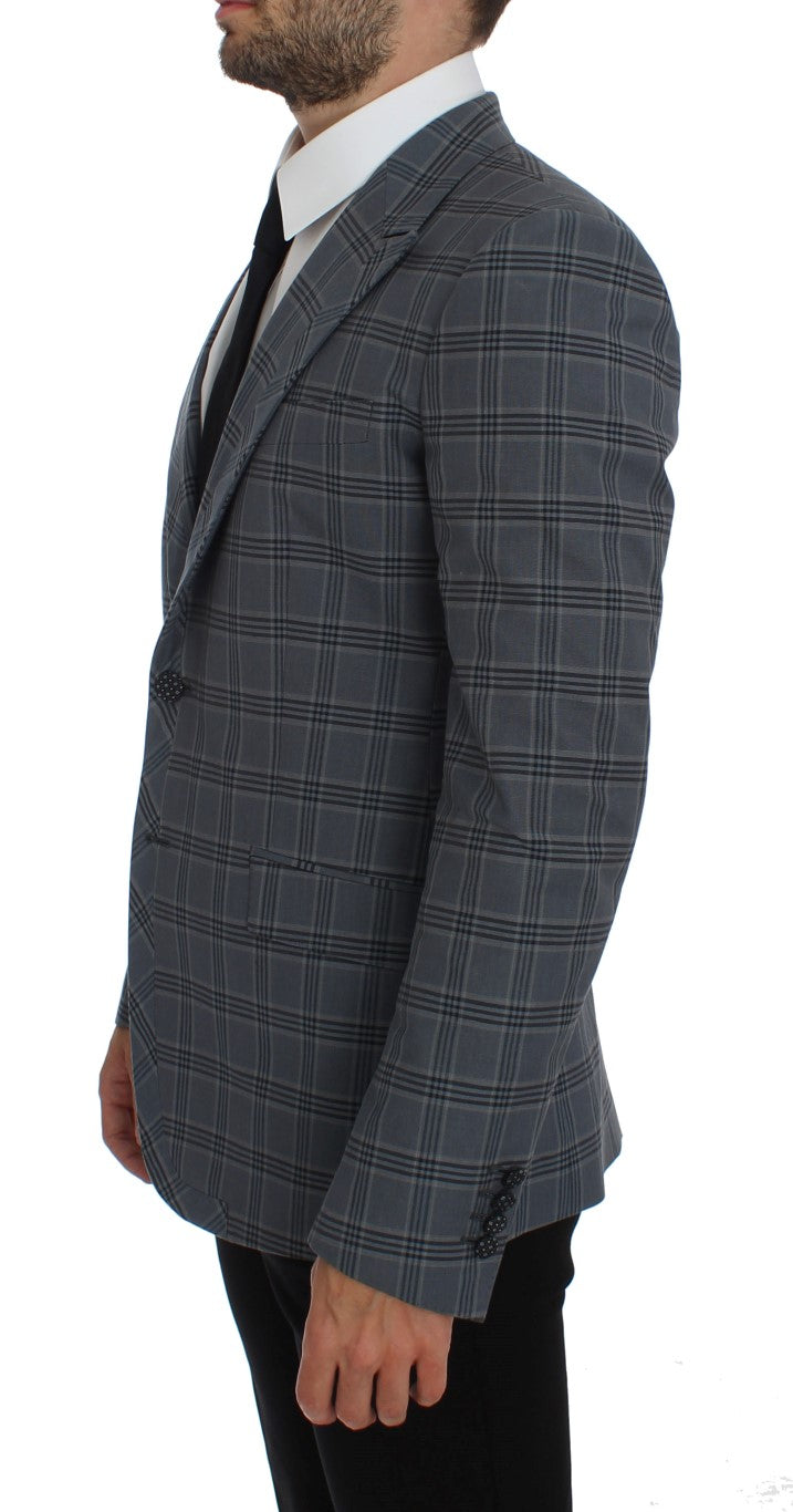 Dolce & Gabbana Blue Checkered Slim Fit Blazer Jacket | Regal Royce