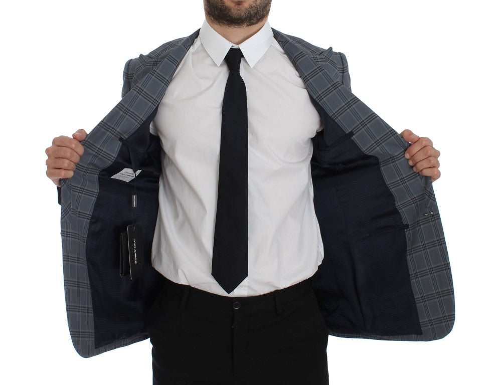 Dolce & Gabbana Blue Checkered Slim Fit Blazer Jacket | Regal Royce