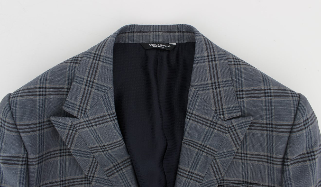 Dolce & Gabbana Blue Checkered Slim Fit Blazer Jacket | Regal Royce