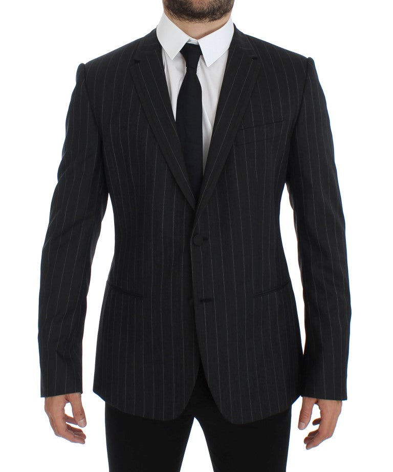 Dolce & Gabbana Gray Striped Slim Fit Wool Blazer | Regal Royce