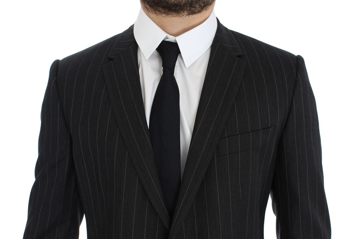 Dolce & Gabbana Gray Striped Slim Fit Wool Blazer | Regal Royce