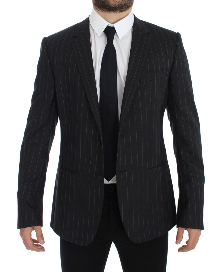 Dolce & Gabbana Gray Striped Slim Fit Wool Blazer | Regal Royce